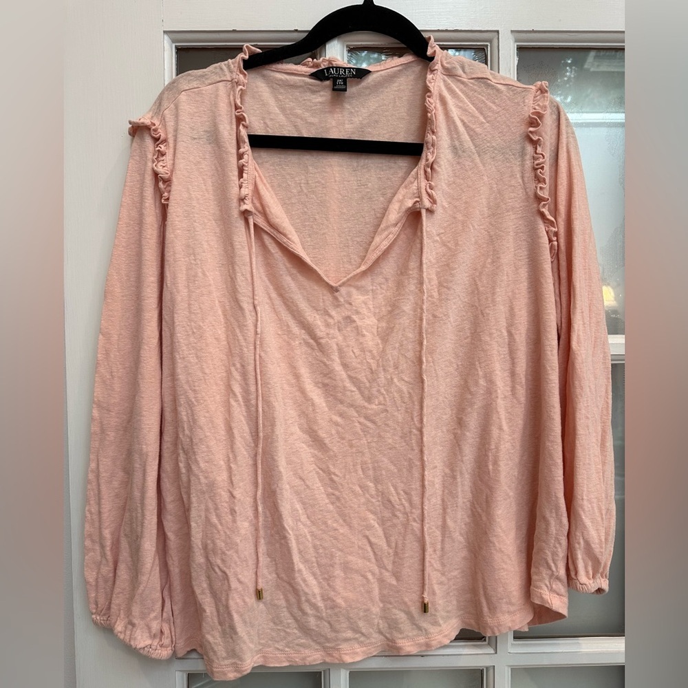 LAUREN RALPH LAUREN Women's Plus Size Blouse 2X Summer Salmon Pink Peasant NWOT